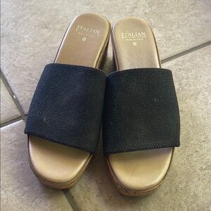 Italian Shoemakers Black and Tan Mules with Platform Sole